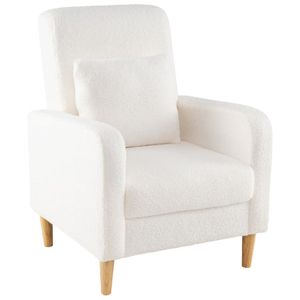 Fauteuil Teddy Lounge avec coussin lombaire, pieds en bois, beige