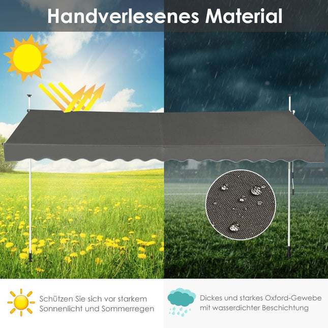 Auvent télescopique de protection solaire extensible, protection solaire, anti-UV, imperméable, 395 cm de large, gris