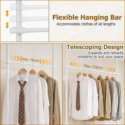 Portant à vêtements télescopique, réglable en métal, blanc