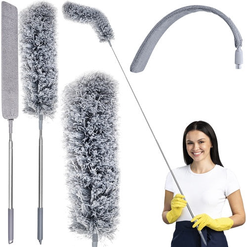 Brosse télescopique à poussière avec 2 embouts interchangeables