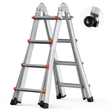 Telescoping A-Frame Ladder, 13 Ft Aluminum, 330 Lb