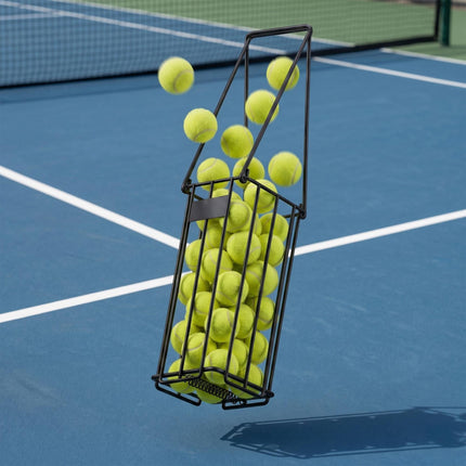 Panier à balles de tennis, métal noir, poignées rabattables