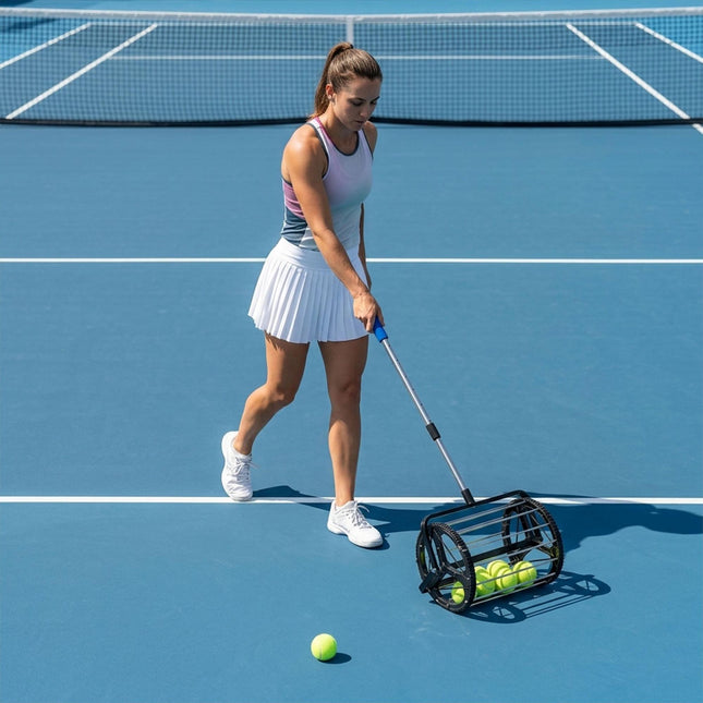 Rouleau récupérateur de balles de tennis, poignée télescopique en métal