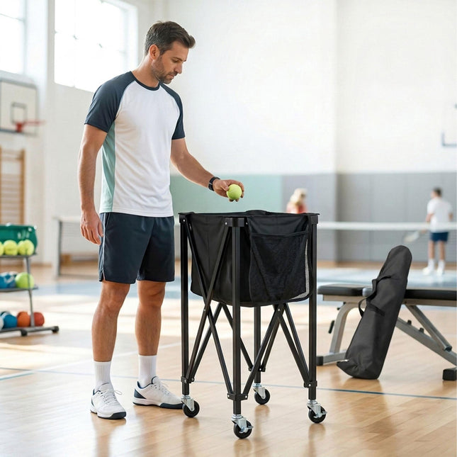 Chariot à balles de tennis pliable pour 150 balles avec sac