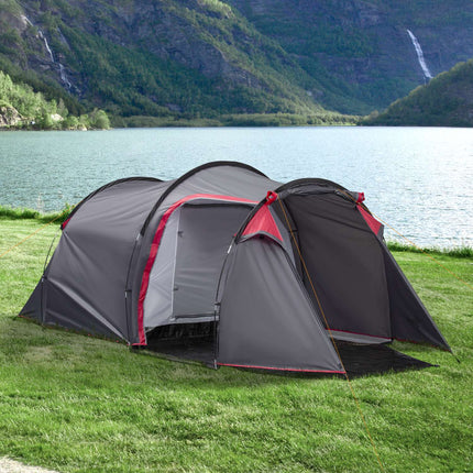 Tente Pour 2-3 Personnes Tente Tunnel 190T Tente De Camping Avec Piquets Fibre De Verre Polyester Gris 426 X 206 X 154 Cm