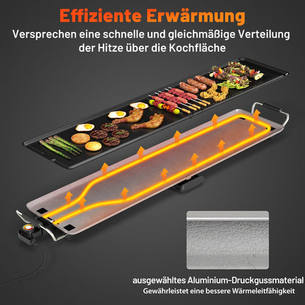 Plaque de cuisson Teppanyaki 1800 W, antiadhésive, température réglable, 100 cm