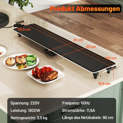 Plaque de cuisson Teppanyaki 1800 W, antiadhésive, température réglable, 100 cm
