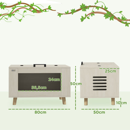 Terrarium Boîte D'Alimentation Pour Reptiles Ventilation Latérale Boîte D'Élevage De Reptiles Couvercle À Charnière Amphibiens Arachnides Chêne 80X50X50Cm