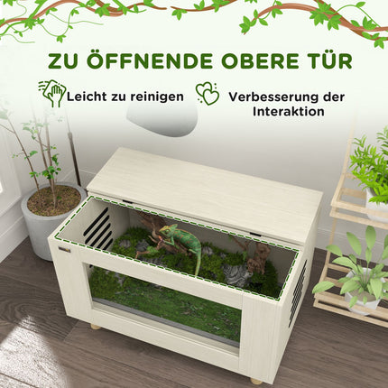 Terrarium Boîte D'Alimentation Pour Reptiles Ventilation Latérale Boîte D'Élevage De Reptiles Couvercle À Charnière Amphibiens Arachnides Chêne 80X50X50Cm