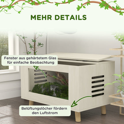 Terrarium Boîte D'Alimentation Pour Reptiles Ventilation Latérale Boîte D'Élevage De Reptiles Couvercle À Charnière Amphibiens Arachnides Chêne 80X50X50Cm