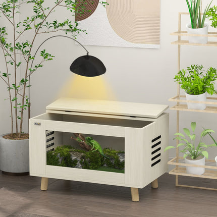 Terrarium Boîte D'Alimentation Pour Reptiles Ventilation Latérale Boîte D'Élevage De Reptiles Couvercle À Charnière Amphibiens Arachnides Chêne 80X50X50Cm