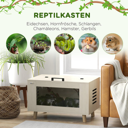 Terrarium Boîte D'Alimentation Pour Reptiles Ventilation Latérale Boîte D'Élevage De Reptiles Couvercle À Charnière Amphibiens Arachnides Chêne 80X50X50Cm