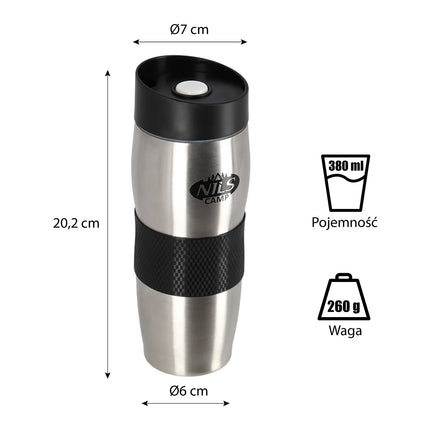 Thermobecher, Schwarz-Silber, Isoliert, Tragbar