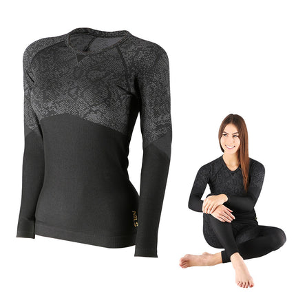 Thermoaktives schwarzes Top für Damen, Größe S/M