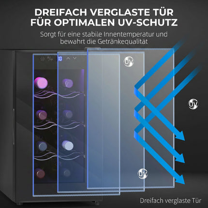 Thermoelectric Wine Fridge for 8 Bottles with Glass Door, 21 L, LED Light, Black
