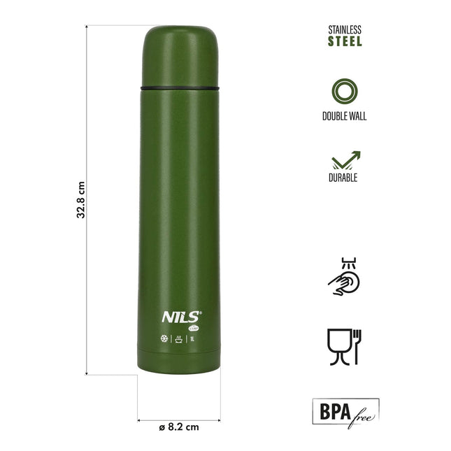 Thermos 1000 ml Vert - Bouteille isotherme de voyage