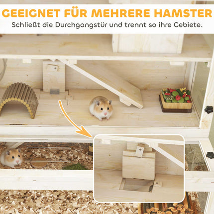 Hamsterkäfig mit drei Ebenen, Häuschen und Zubehör, 100x50x84 cm