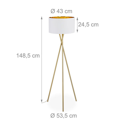 Lampadaire à trois pieds en blanc et or