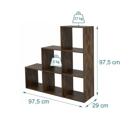 Gestuftes Regal, 6 Fächer – Braun, Holzwerkstoff