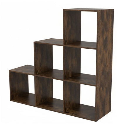 Gestuftes Regal, 6 Fächer – Braun, Holzwerkstoff