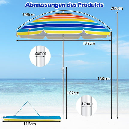 Parasol d'extérieur inclinable avec ancre, 178 cm, portable