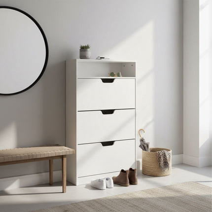 Meuble à chaussures inclinable avec compartiments et étagère réglables