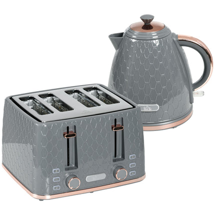 Ensemble grille-pain et bouilloire, 1,7 L, 4 tranches, plastique gris