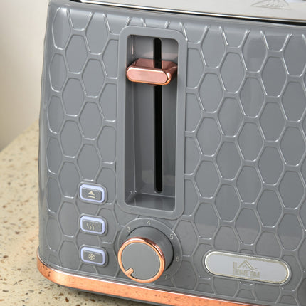 Ensemble grille-pain et bouilloire, 1,7 L, 4 tranches, plastique gris