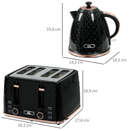 Ensemble grille-pain et bouilloire, noir, 1,7 L, capacité 4 tranches