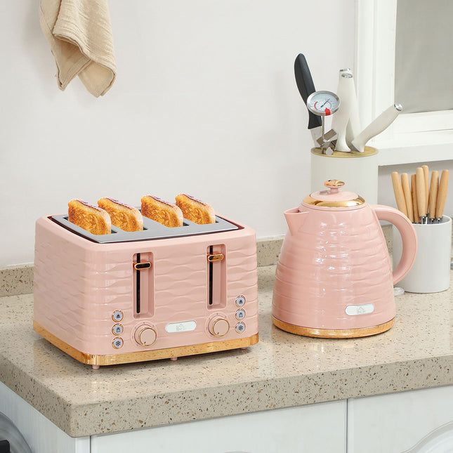 Ensemble grille-pain et bouilloire, 7 niveaux de brunissement, rose