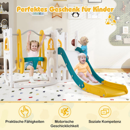 Kleinkind 7-in-1 Rutsch- und Schaukelset mit Basketball, Gelb