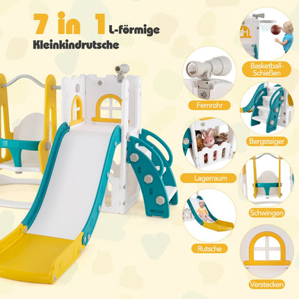 Kleinkind 7-in-1 Rutsch- und Schaukelset mit Basketball, Gelb