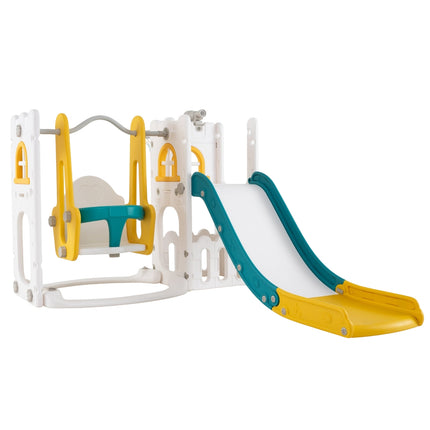 Kleinkind 7-in-1 Rutsch- und Schaukelset mit Basketball, Gelb