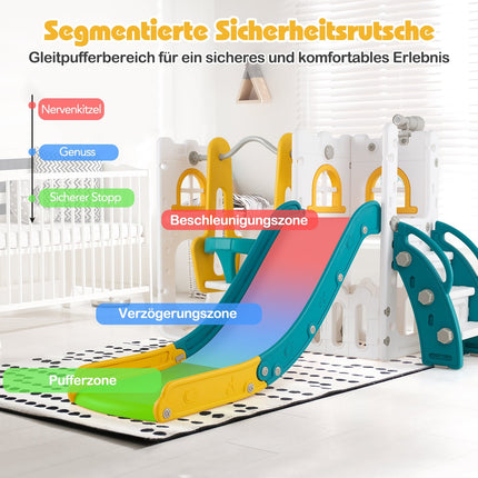 Kleinkind 7-in-1 Rutsch- und Schaukelset mit Basketball, Gelb