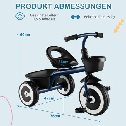 Draisienne pour tout-petit avec siège réglable et 2 paniers, bleue