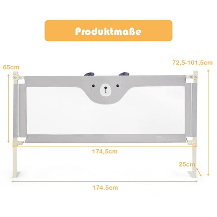 Kinderbettgitter, Höhenverstellbar, 175 cm, Grau