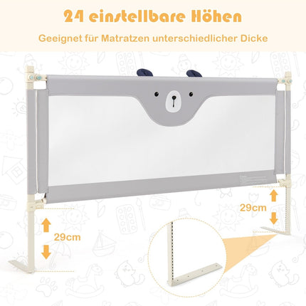 Kinderbettgitter, Höhenverstellbar, 175 cm, Grau