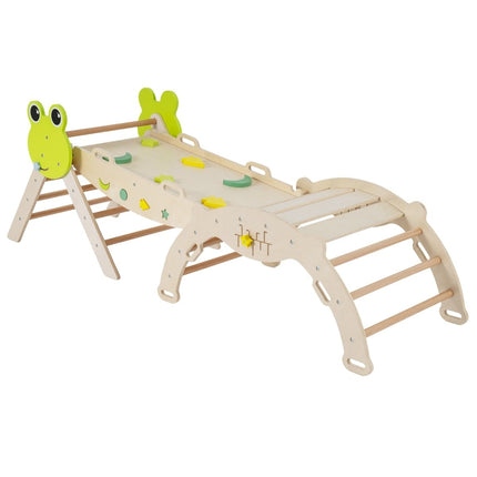 Ensemble d'escalade pour tout-petits avec toboggan, arche et rampe - Bois naturel