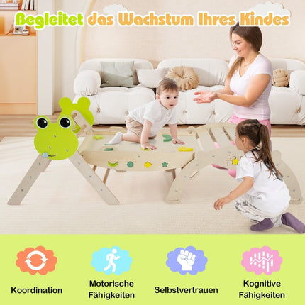 Ensemble d'escalade pour tout-petits avec toboggan, arche et rampe - Bois naturel