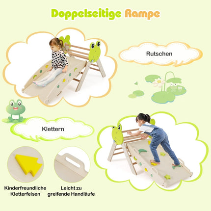 Ensemble d'escalade pour tout-petits avec toboggan, arche et rampe - Bois naturel
