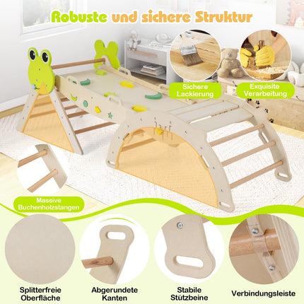Ensemble d'escalade pour tout-petits avec toboggan, arche et rampe - Bois naturel