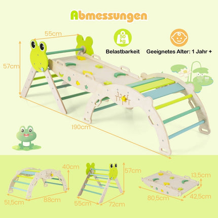 Ensemble d'escalade pour tout-petits avec toboggan et rampe - Vert, 7 en 1