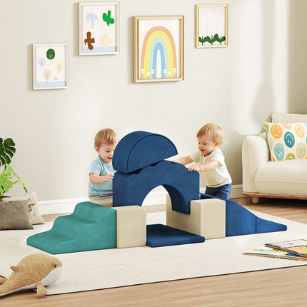 Ensemble de 7 blocs d'escalade en mousse pour tout-petits, antidérapants, bleu foncé