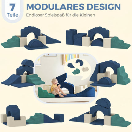 Ensemble de 7 blocs d'escalade en mousse pour tout-petits, antidérapants, bleu foncé