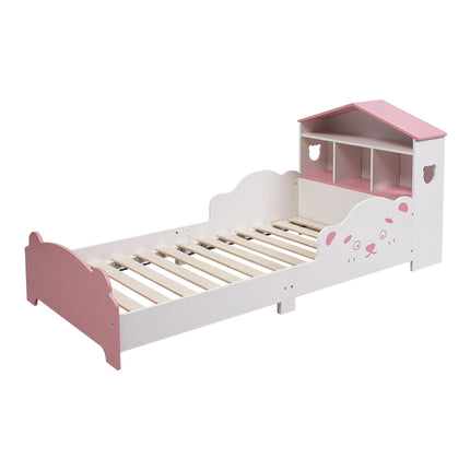 Kinderhausbett mit Regal und Rausfallschutz