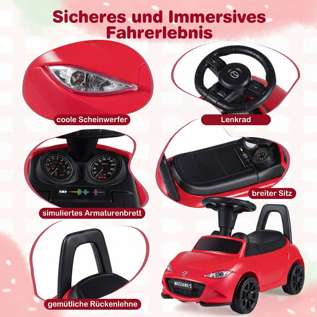 Kleinkind-Aufsitzauto mit Lichtern, Sicherheitsmerkmalen, Stauraum