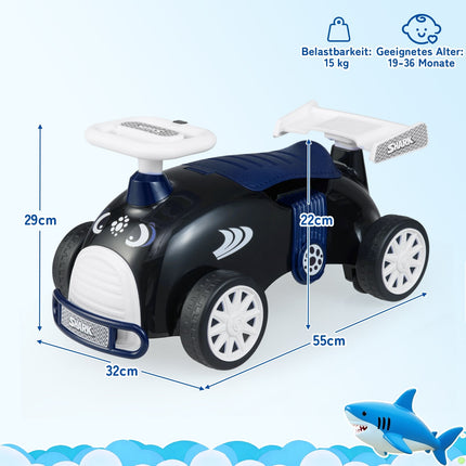 Kleinkinder-Rutschauto mit Musik & Stauraum – Haifisch-Design