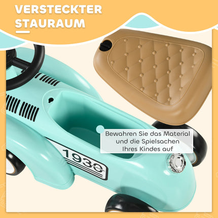 Voiture à enfourcher pour tout-petits avec rangement, sécurité anti-basculement, verte