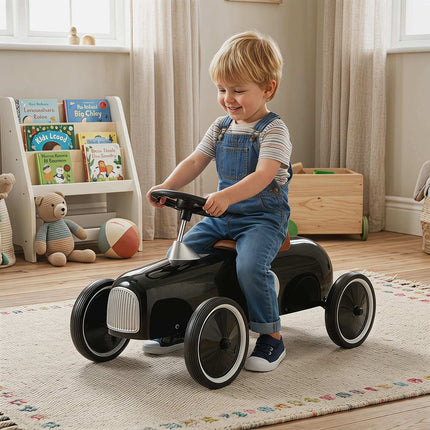Voiture à pousser pour tout-petits, noire – Cadre en acier, roues antidérapantes