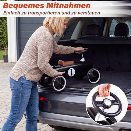 Voiture à pousser pour tout-petits, noire – Cadre en acier, roues antidérapantes